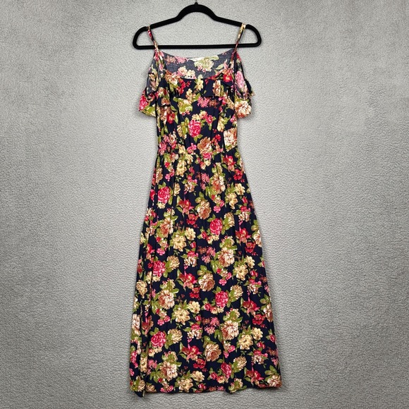 Anthropologie‎ Dress Womens M Blue Floral Midi Boho Sleeveless Ruffle Sundress - Picture 4 of 13
